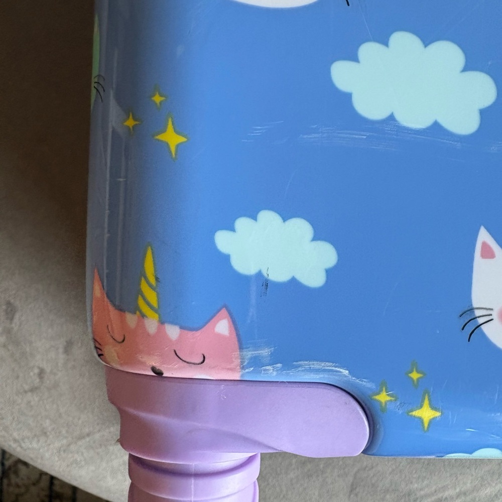 Kids Unicorn Cat Rainbow Print Rolling Suitcase - Blue & Purple - Picture 7 of 10